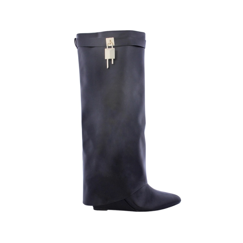 REMY | BLACK PADLOCK DETAIL WEDGE HEEL BOOT